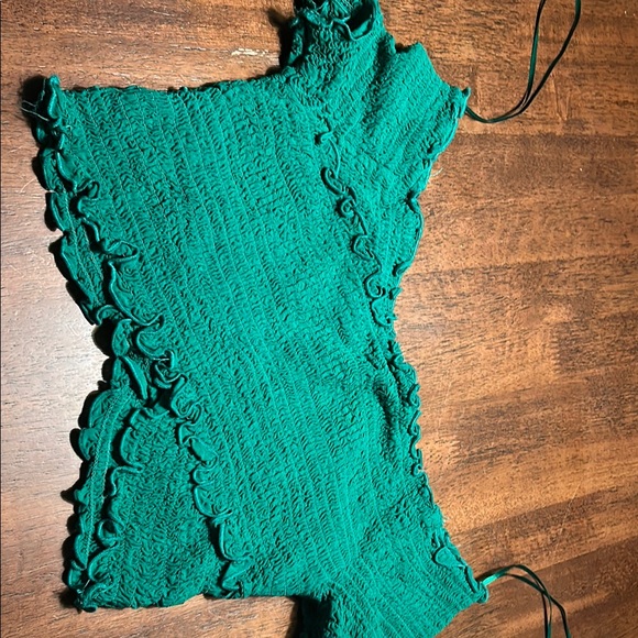 Green Ruffled Off-Shoulder Top - Picture 3 of 3